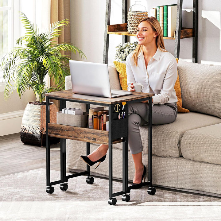 HOMCOM Klapptisch mit Ablagefach und Tasche, 63 cm Faltbarer Computertisch für kleine Räume, platzsp