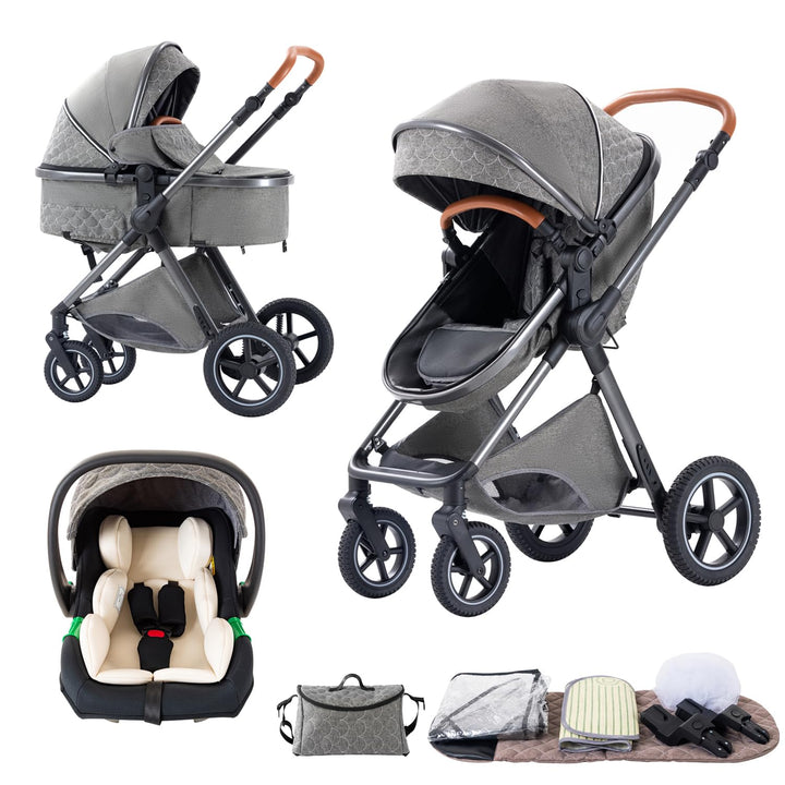 BEBBY 3-in-1 Kinderwagen KombiKinderwagen-Set 2-in-1 Buggy faltbar Luxus Hochlandschaft Neugeborenes