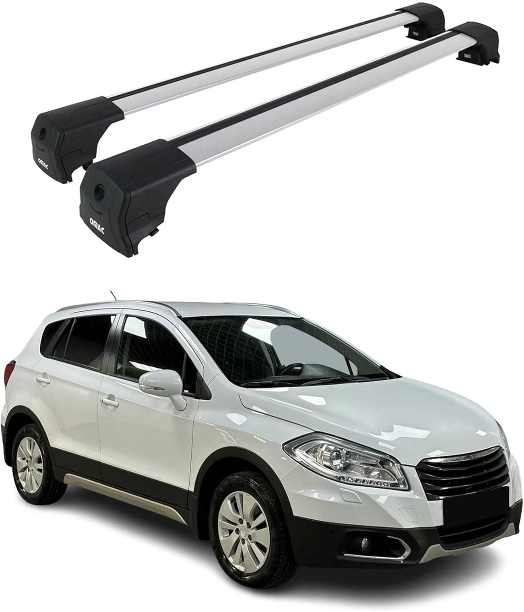 OMAC Dachträger Gepäckträger kompatibel mit Suzuki SX4-S Cross 2013-2021 TÜV ABE Aluminium Grau, ELE