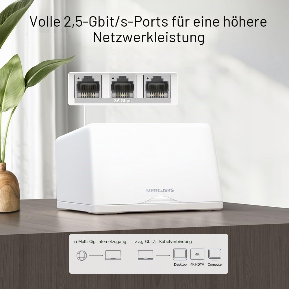 【Neues Wi-Fi7】 Mercusys Halo H47BE(2-er Pack) - BE9300 Tri-Band Wi-Fi Mesh 7, bis zu 9,3 Gbit/s, Rei