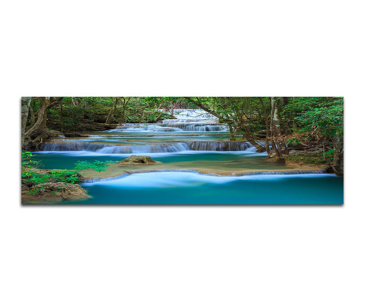 Paul Sinus Art Panoramabild auf Leinwand und Keilrahmen 150x50cm Thailand Wald Wasserfall Wildbach N