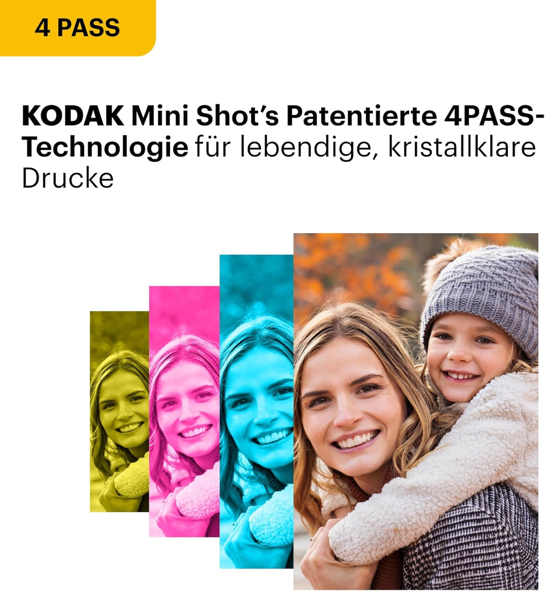 KODAK Mini 2 ERA 4PASS Mobiler Fotodrucker (5,3x8,6cm) (Gelb, Fotodrucker + 8 Blatts) Mini 2 Fotodru