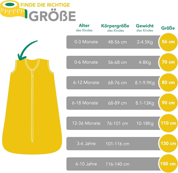 Schlummersack leicht gefütterter Babyschlafsack Frühjahr/Sommer 1.0 Tog für Mädchen und Jungs - in v