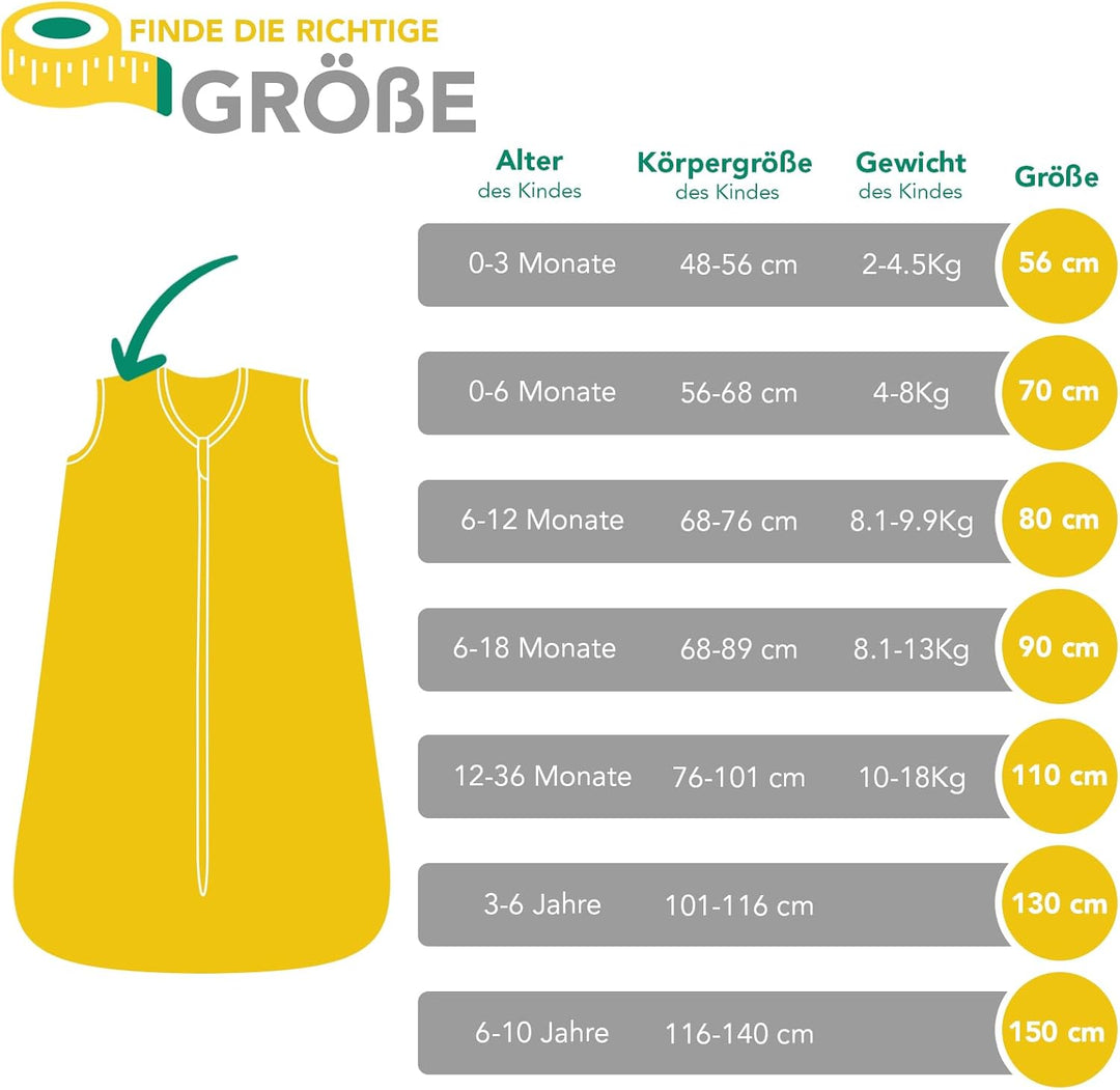 schlummersack leicht gefütterter Babyschlafsack Frühjahr/Sommer 1.0 Tog für Mädchen und Jungs - in v