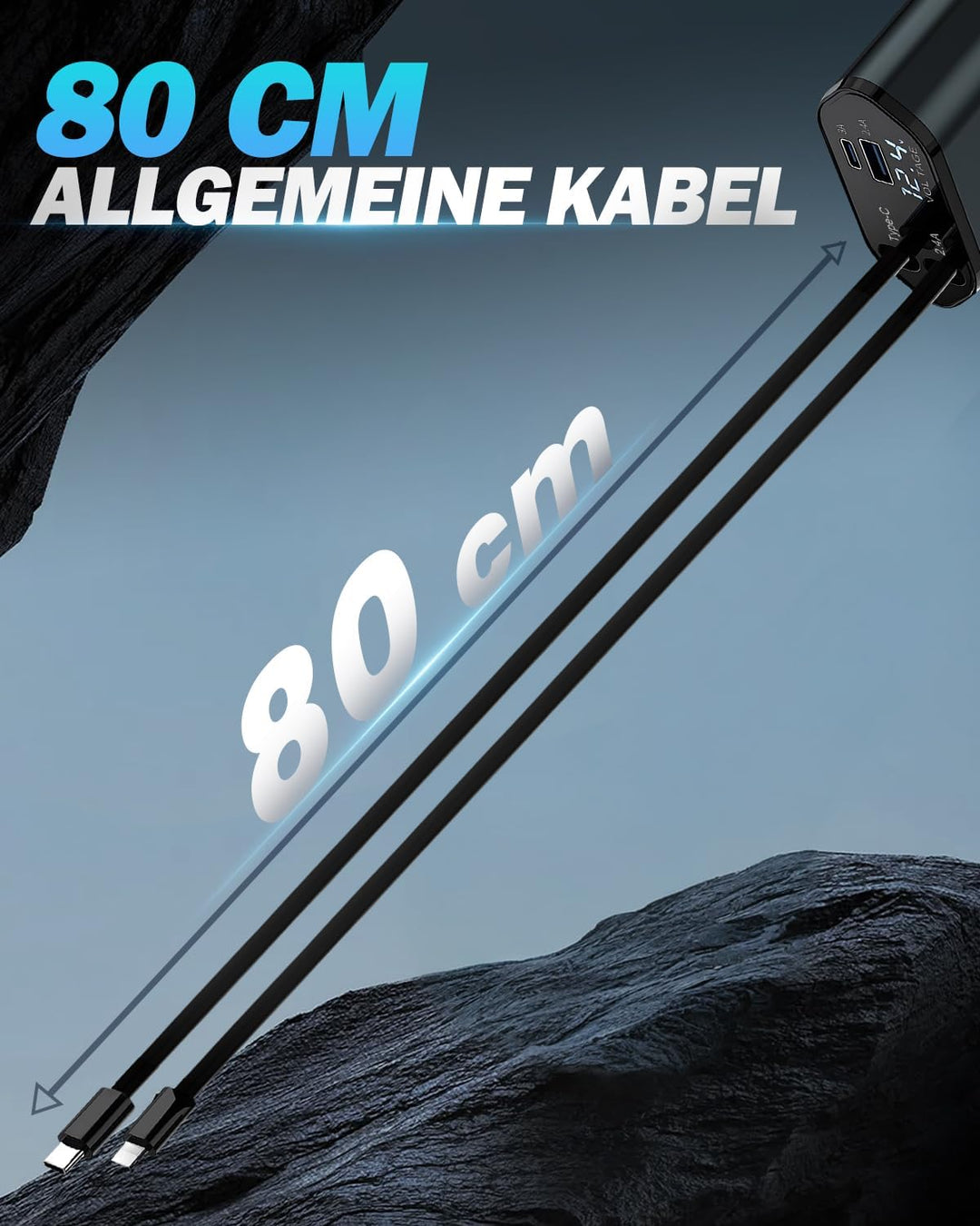 4 in 1 Zigarettenanzünder USB C 66W, Auto Ladegerät Adapter Kfz mit einziehbare Typ-C Kabel/USB C/US