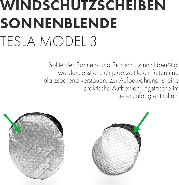 Shop4EV Windschutzscheiben Sonnenschutz Kompatibel mit Tesla Model 3 Sichtschutz Frontscheibe Lichtu
