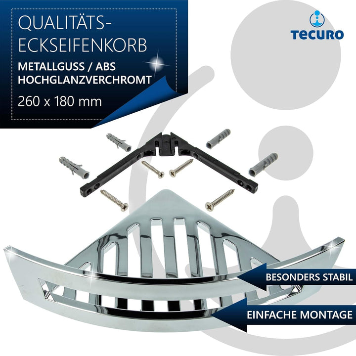 tecuro Design Eck-Seifenkorb Schwammkorb 260 x 180 x 70 mm, hochglanzverchromt