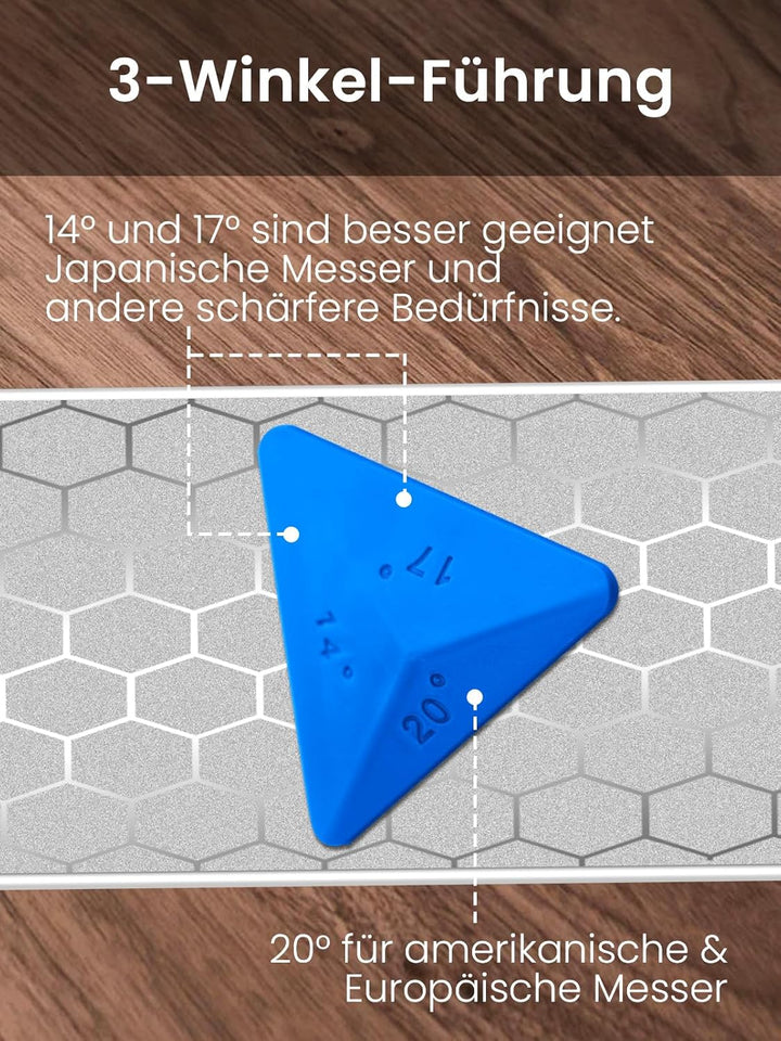 Diamant-Schärfstein, 3-Seiten-Körnung 400/1000/8000, Premium Diamant- & Keramik-Schleifstein mit Win