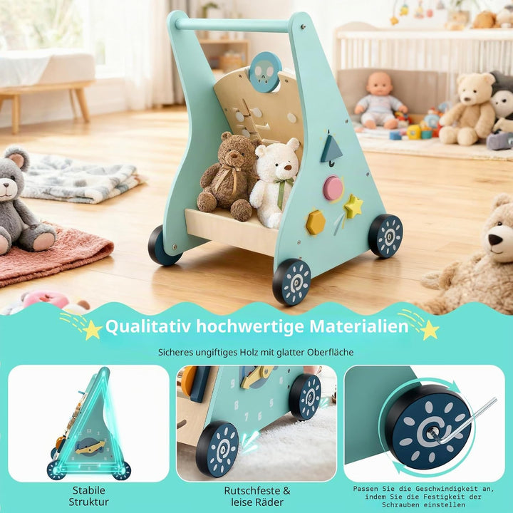 Baby Lauflernwagen aus Holz - Multifunktionale Lauflernhilfe mit Motorikspielzeug - Montessori Lerns