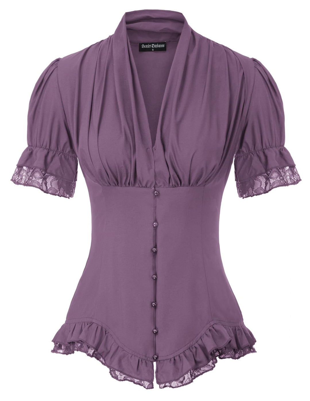 SCARLET DARKNESS Damen Rüschenbluse Mittelalter Spitzen Shirt Gothic Bluse für Party Oberteil, Lila