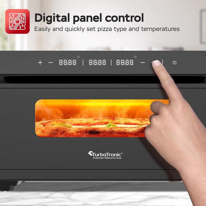 TurboTronic Pizzaofen bis 430 °C perfekte Pizza (30 cm) in 2 Minuten inkl. Pizzastein & Pizzaschiebe