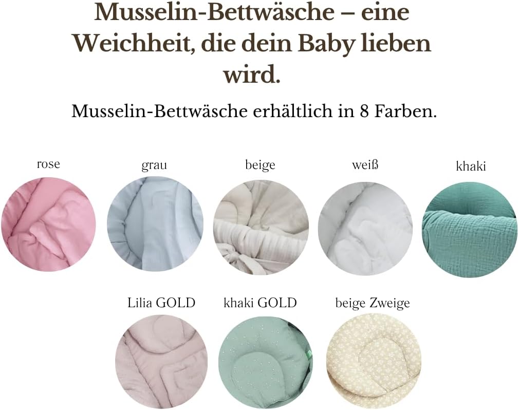 Wiklinopol Stubenwagen aus Weide mit Gestell &amp; Matratze Amelia – Moseskorb in Natur – Set Musselin-B