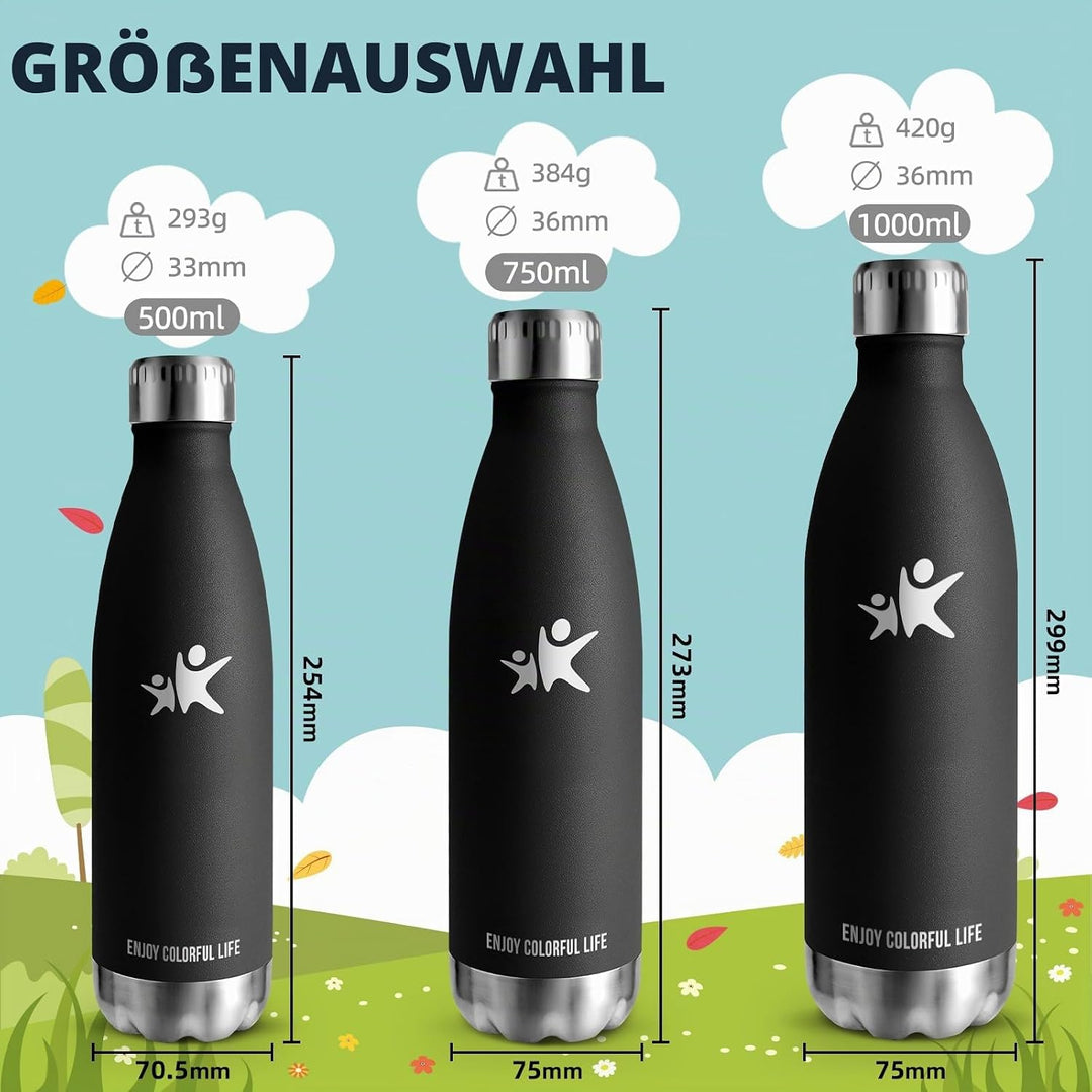 HoneyHolly Trinkflasche Edelstahl, Thermosflasche 500ML, BPA-frei Auslaufsichere Vakuum Isolierte, T