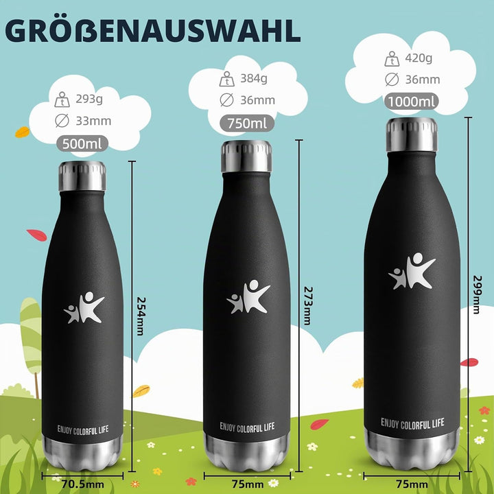 HoneyHolly Trinkflasche Edelstahl, Thermosflasche 500ML, BPA-frei Auslaufsichere Vakuum Isolierte, T