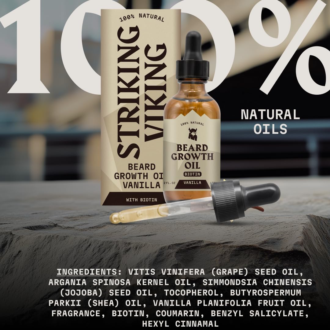 Striking Viking Bartwuchsöl mit Biotin - Verdickendes und pflegendes Bartöl für Bartwuchs - natürlic
