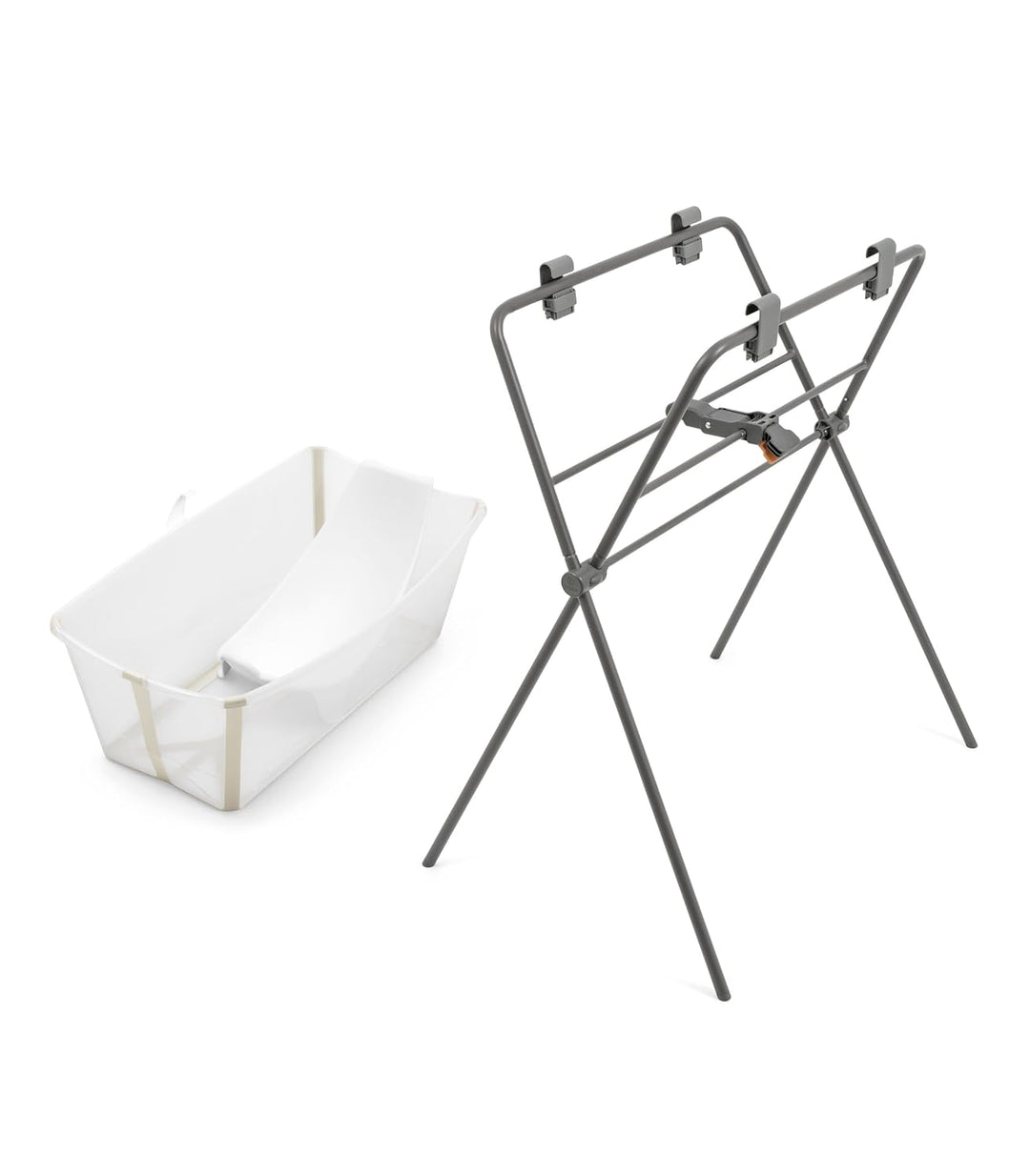 Stokke Flexi Bath (Sandy Beige) + Newborn Support + Flexi Bath Stand - Ideal für Neugeborene &amp; Kinde