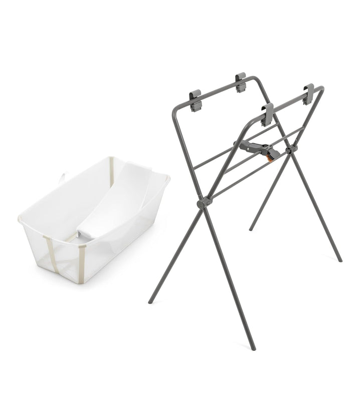 Stokke Flexi Bath (Sandy Beige) + Newborn Support + Flexi Bath Stand - Ideal für Neugeborene &amp; Kinde