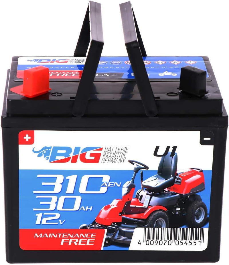 BIG U1 Garden Power Rasentraktor-Batterie 12V 30Ah 310A Starterbatterie für Aufsitzmäher wartungsfre