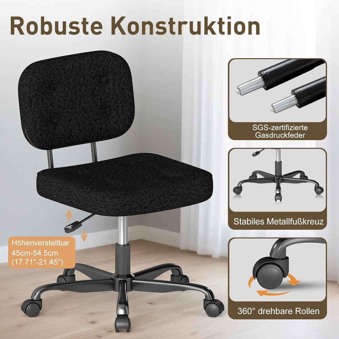 AnyGod Schreibtischstuhl ohne Armlehne, Kompakter Drehstuhl mit Rollen & Höhenverstellbar, Ergonomis