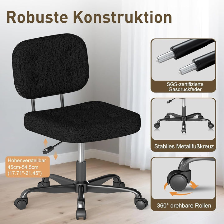 AnyGod Schreibtischstuhl ohne Armlehne, Kompakter Drehstuhl mit Rollen & Höhenverstellbar, Ergonomis
