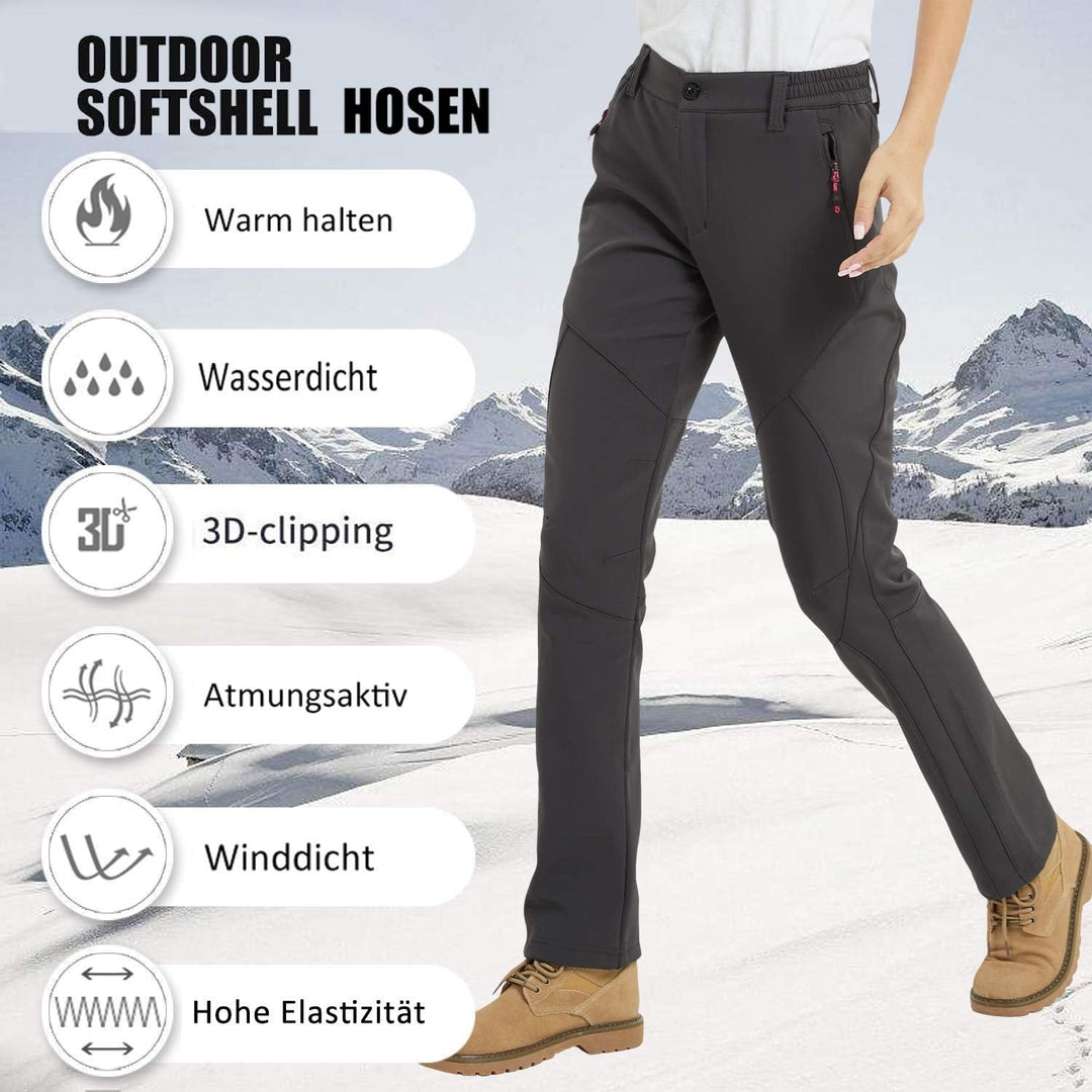 FLYGAGA Damen Outdoorhose Softshellhose Wanderhose Gefüttert Fleece Warm Wasserdicht Winddicht Therm