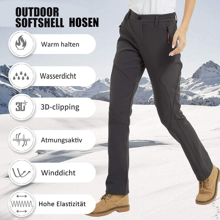 FLYGAGA Damen Outdoorhose Softshellhose Wanderhose Gefüttert Fleece Warm Wasserdicht Winddicht Therm