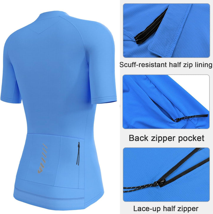 Wulibike Radtrikot Damen Halbe ReissVerschluss Fahrradshirt Mountainbike Fahrradtrikot Atmungsaktiv