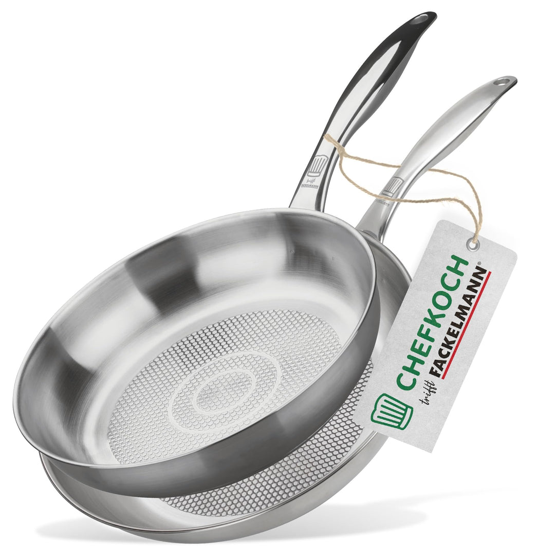 FACKELMANN Chefkoch Bratpfannen 2er-Set München aus Edelstahl Ø 28 &amp; 24cm, Induktionsgeeignet &amp; Spül