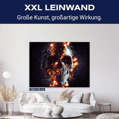 wandmotiv24 Leinwand-Bilder Totenköpfe, Grösse 100x75cm, Querformat, Totenkopf Explosion, Feuer, Boo