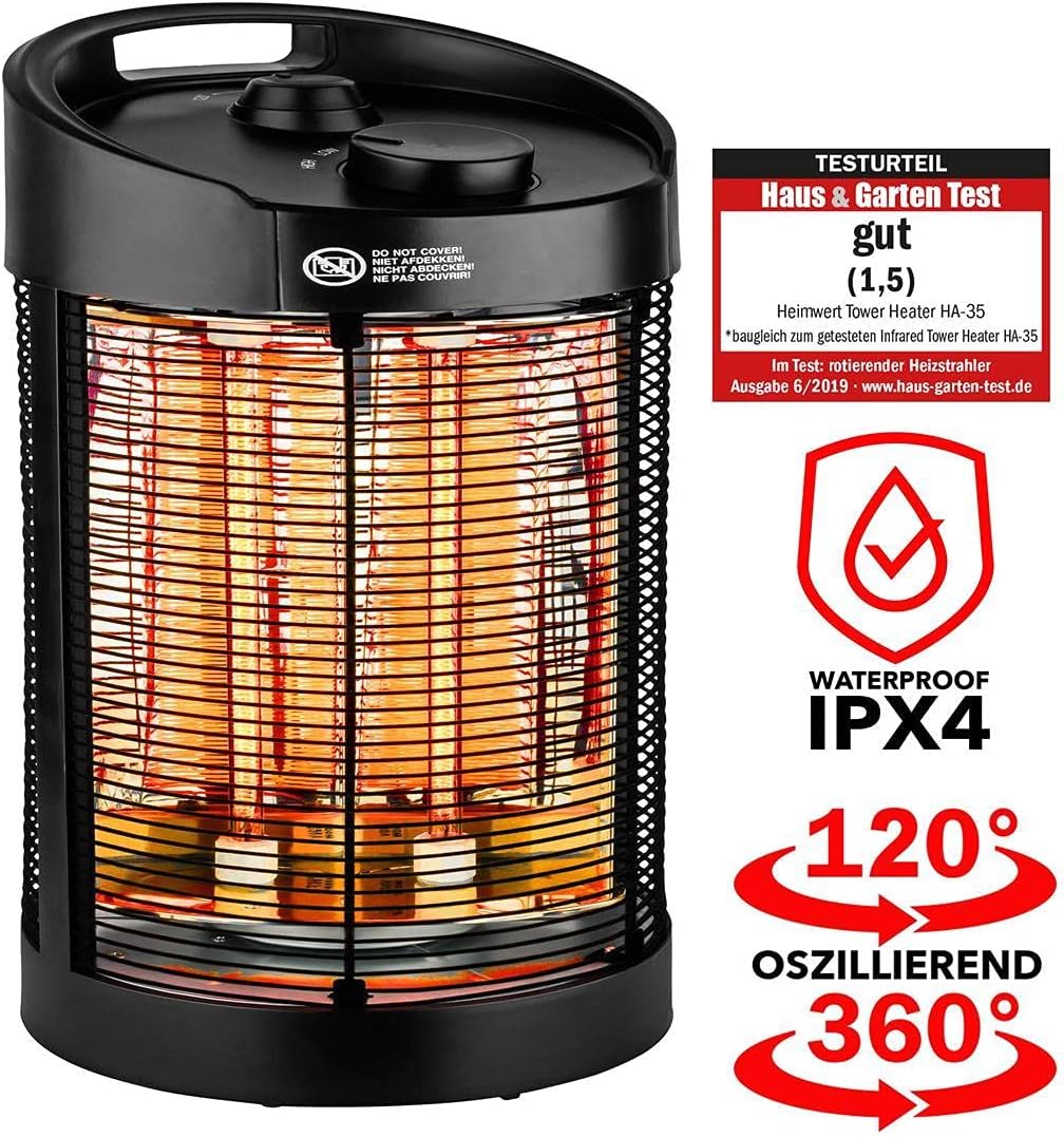 HEIMWERT Infrarot Heizstrahler, Infrarotheizung für Aussenbereich, Spritzwassergeschützt IPX4, Terra