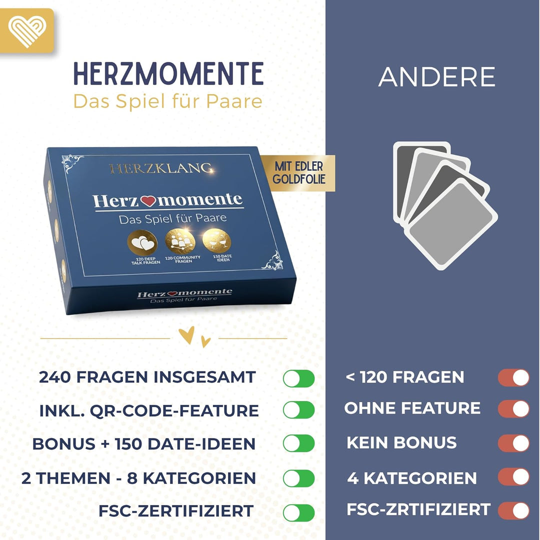 Herzmomente - Das Deep Talk Spiel für Paare ab 18 I 240 Fragen - 120 Deep Talk & 120 spannende Commu