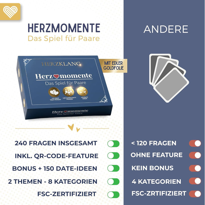 Herzmomente - Das Deep Talk Spiel für Paare ab 18 I 240 Fragen - 120 Deep Talk & 120 spannende Commu