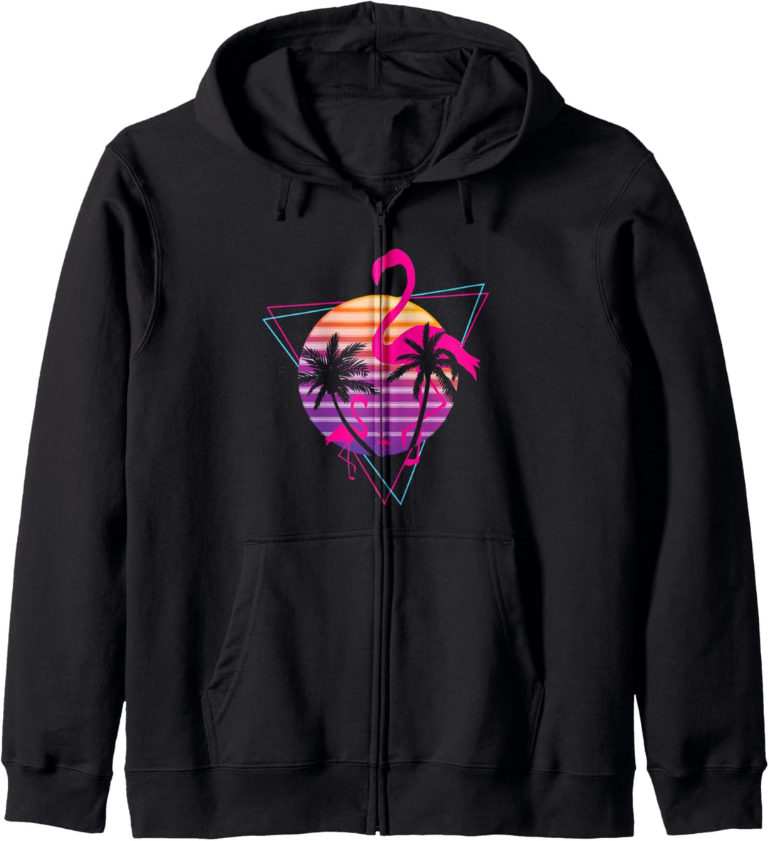80er Jahre Flamingo Palm Sunset Synthwave Dampfwelle Kapuzenjacke