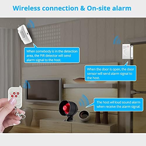 KERUI Drahtloses Hausalarmsystem Einbruchmeldeanlage Kit mit 115dB Alarm Arbeit mit Garage, Haus, La