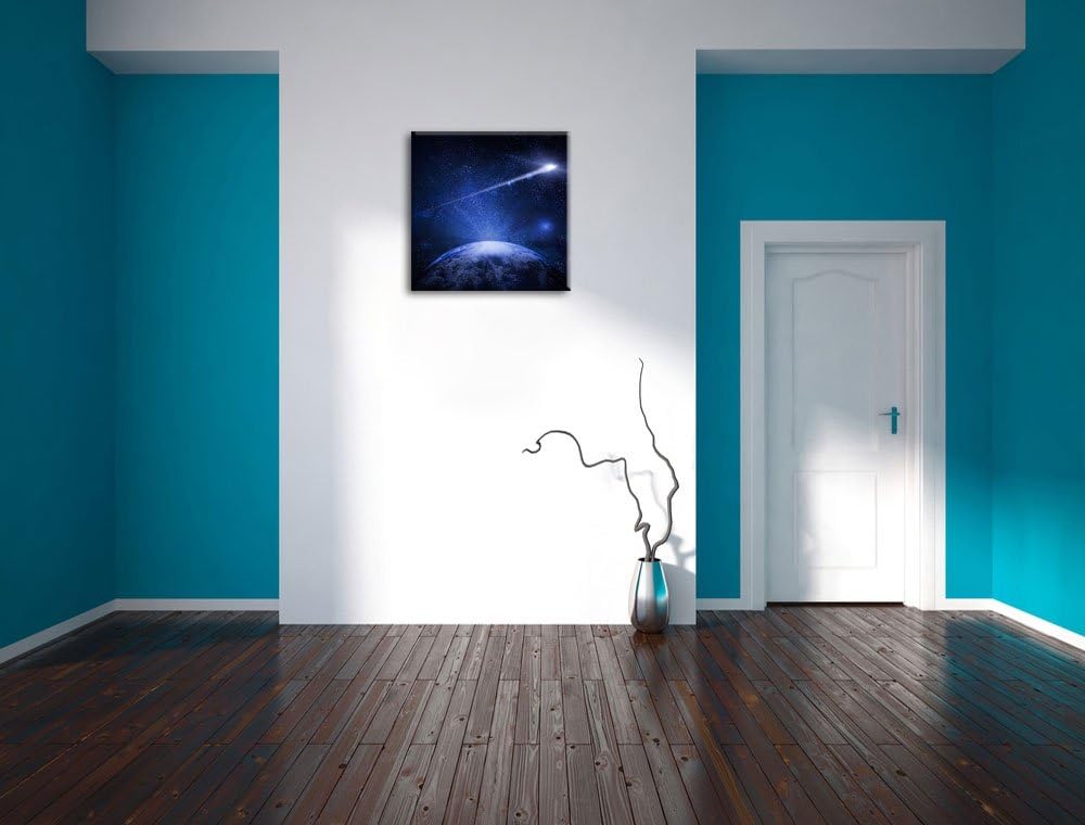 Pixxprint Sternschnuppe fliegt über den Planeten Erde, Format: 70x70 auf Leinwand, 70x70