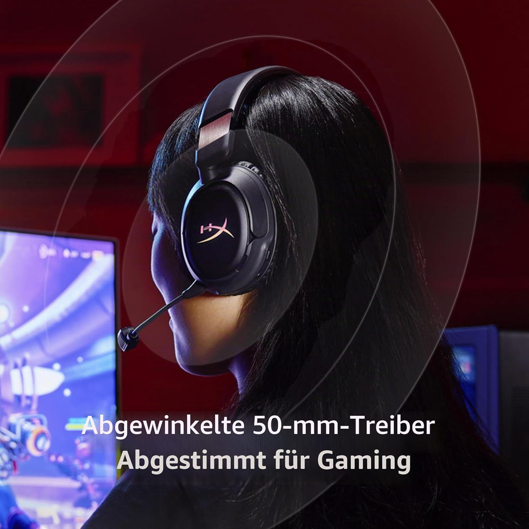 HyperX Cloud Flight 2 – Kabelloses Gaming-Headset, RGB-Lichter, 100 Stunden Akku, Dual Wireless 2,4