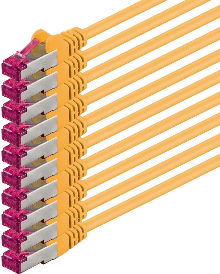 1aTTack.de 7,5m - gelb - 10 Stück - Netzwerkkabel CAT6a (10Gb/s) S-FTP CAT 6a Lankabel - GHMT zertif