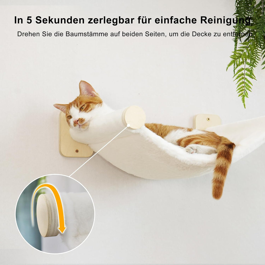 FUKUMARU Kletterwand Katzen, Katzenmöbel mit 2 Katzentreppe Wand,Katzenbaum Hängematte aus Birke meh