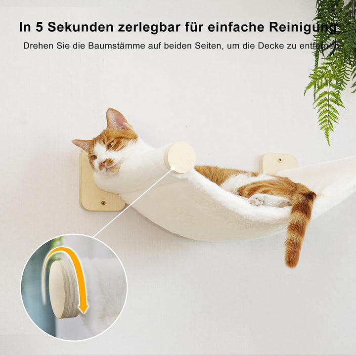 FUKUMARU Kletterwand Katzen, Katzenmöbel mit 2 Katzentreppe Wand,Katzenbaum Hängematte aus Birke meh