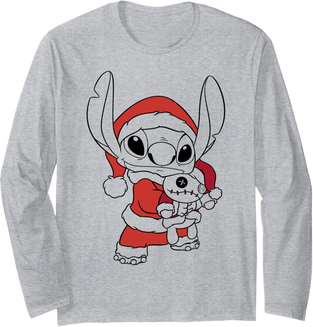 Disney Lilo & Stitch Christmas Stitch Santa Claus Outline Langarmshirt