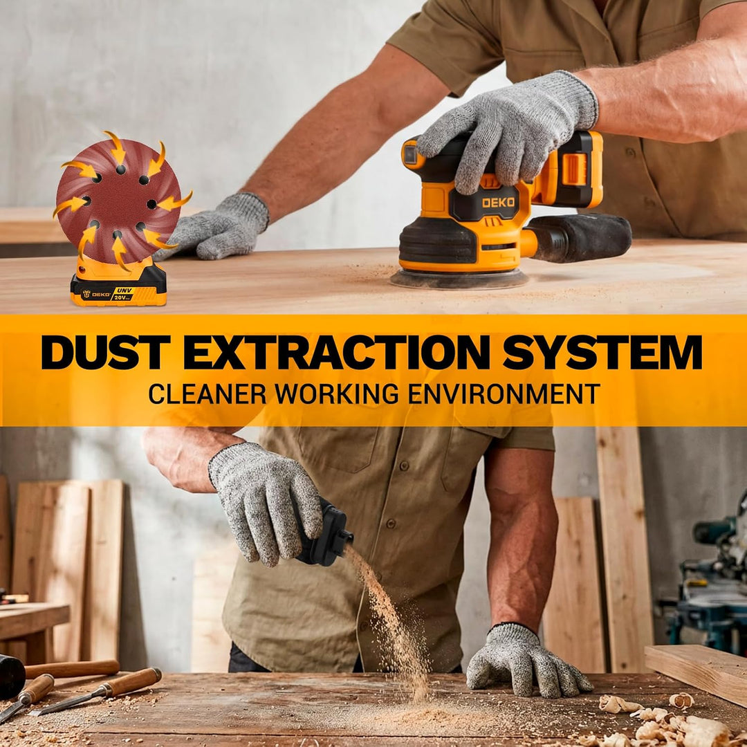 20V Exzenterschleifer Akku 125mm: DEKOPRO Schleifmaschine für Holz,6 variable Geschwindigkeiten, 125