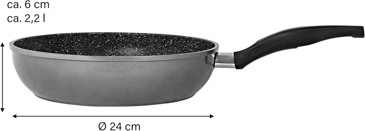 Stoneline Schmorpfanne 24 cm hoher Rand, Aluguss, Schmorpfanne beschichtet mit echten Steinpartikeln