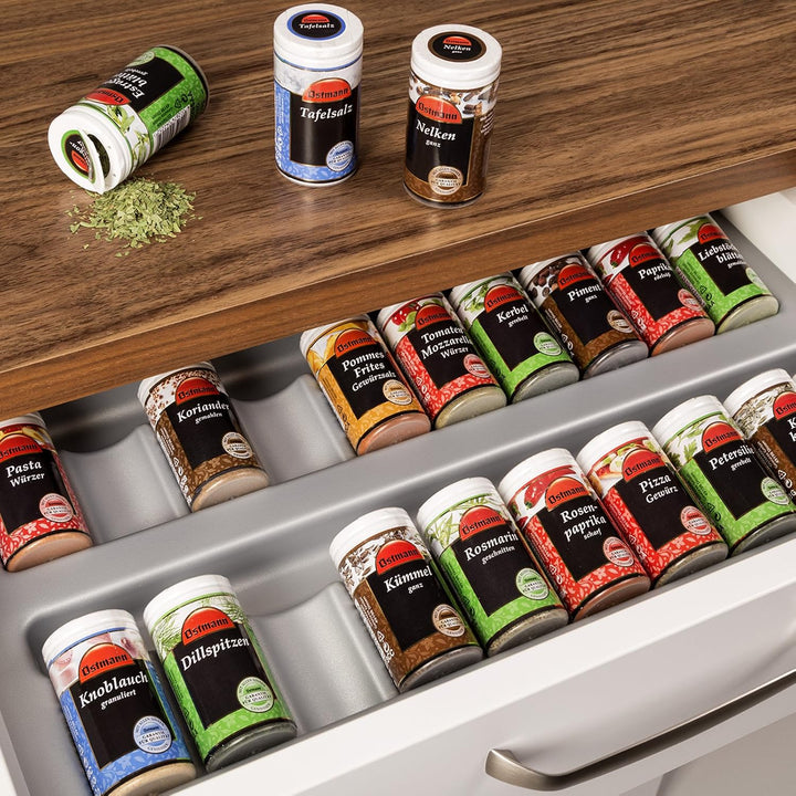 ORGA-BOX® Kunststoff Gewürzgläsereinsatz Gewürzdoseneinsatz / 513 x 28 x 473 mm/silbergrau/für Blum