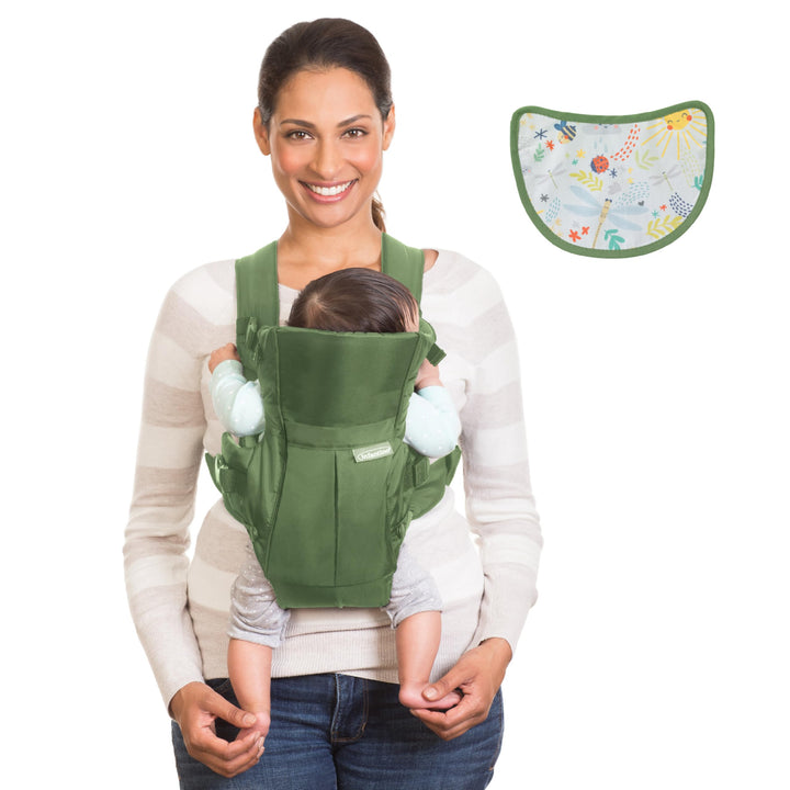 Infantino Swift Classic Babytrage, 2 Tragepositionen mit Wonder Cover Lätzchen, verstellbare Gurte,