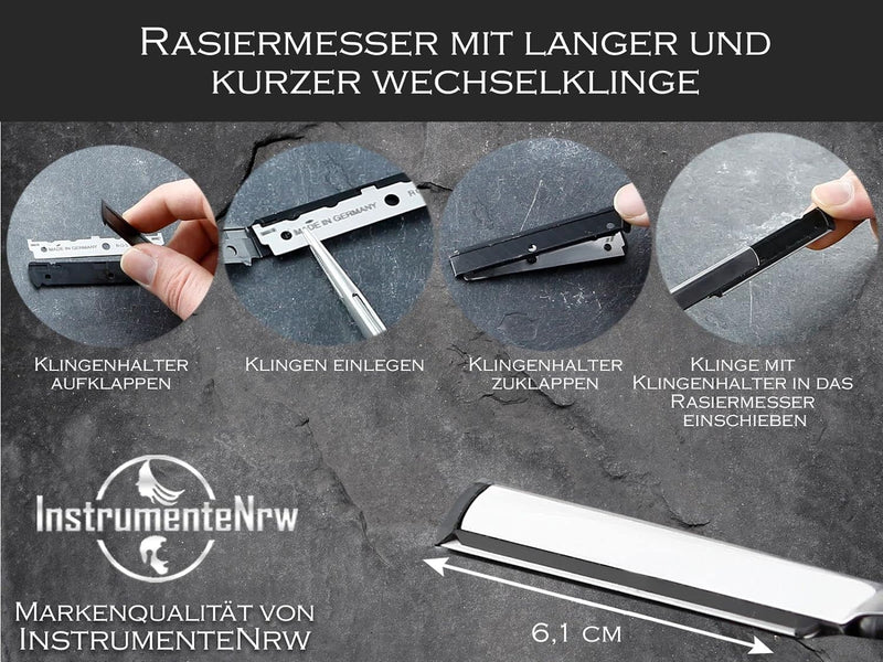 Rasiermesser mit Wechselklingen aus Solingen Bartmesser Made in Germany Rasier-Set für Herren mit Kl