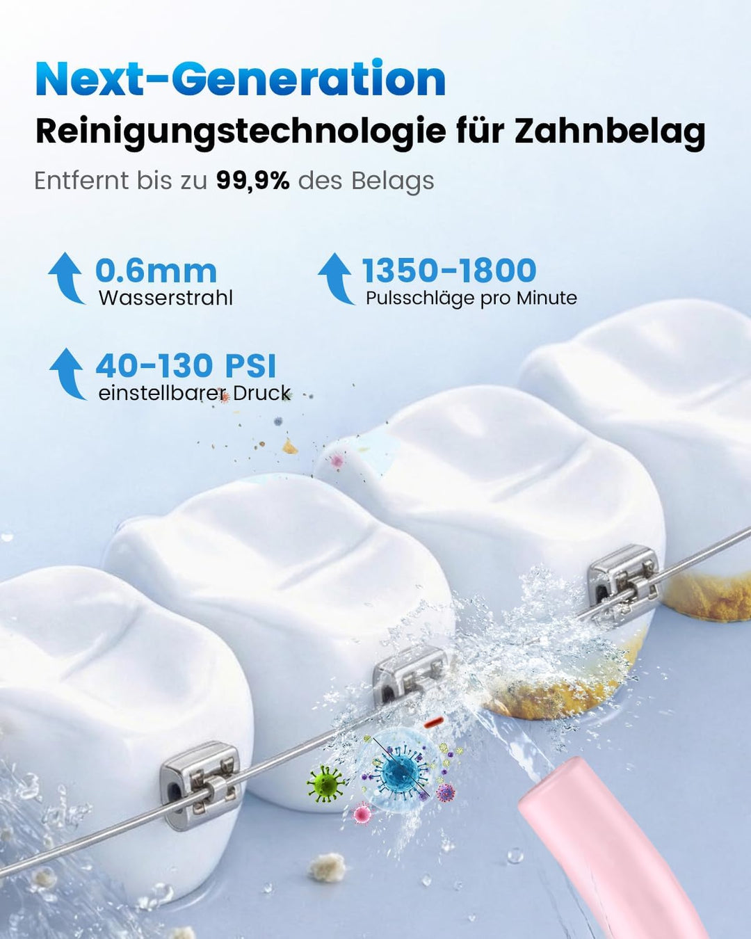 JTF Munddusche Kabellos Elektrische 300ML Wassertank, 10 Stufen Stufenlose Modi Testsieger 2026, IPX