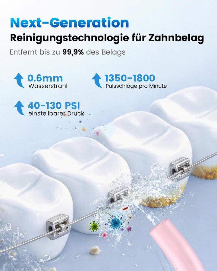 JTF Munddusche Kabellos Elektrische 300ML Wassertank, 10 Stufen Stufenlose Modi Testsieger 2026, IPX