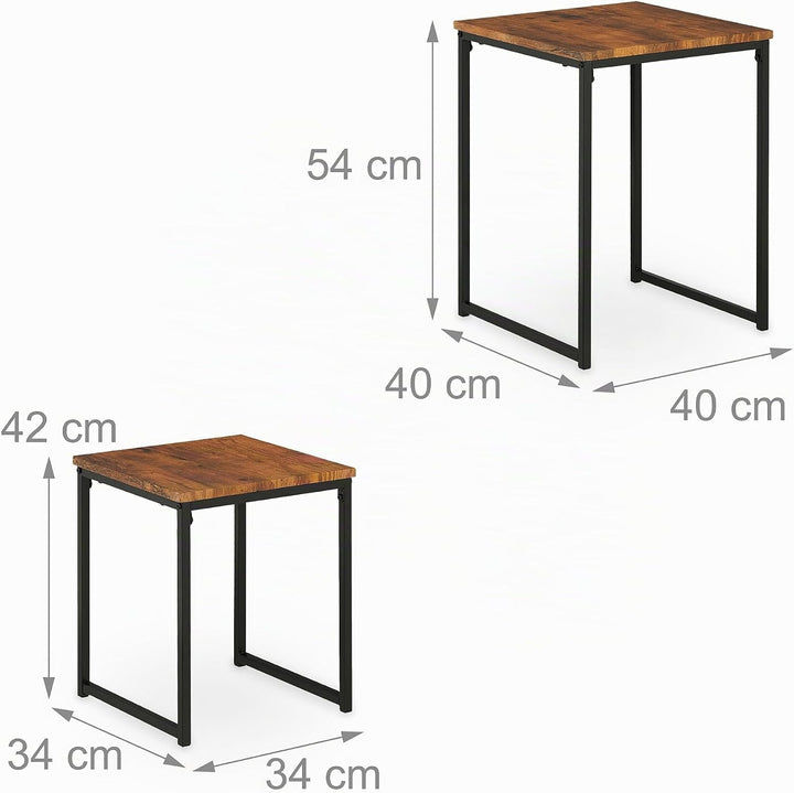 Relaxdays Beistelltisch 2er Set Metall quadratisch, braun/schwarz | Satztisch 2 Grössen, stapelbar,