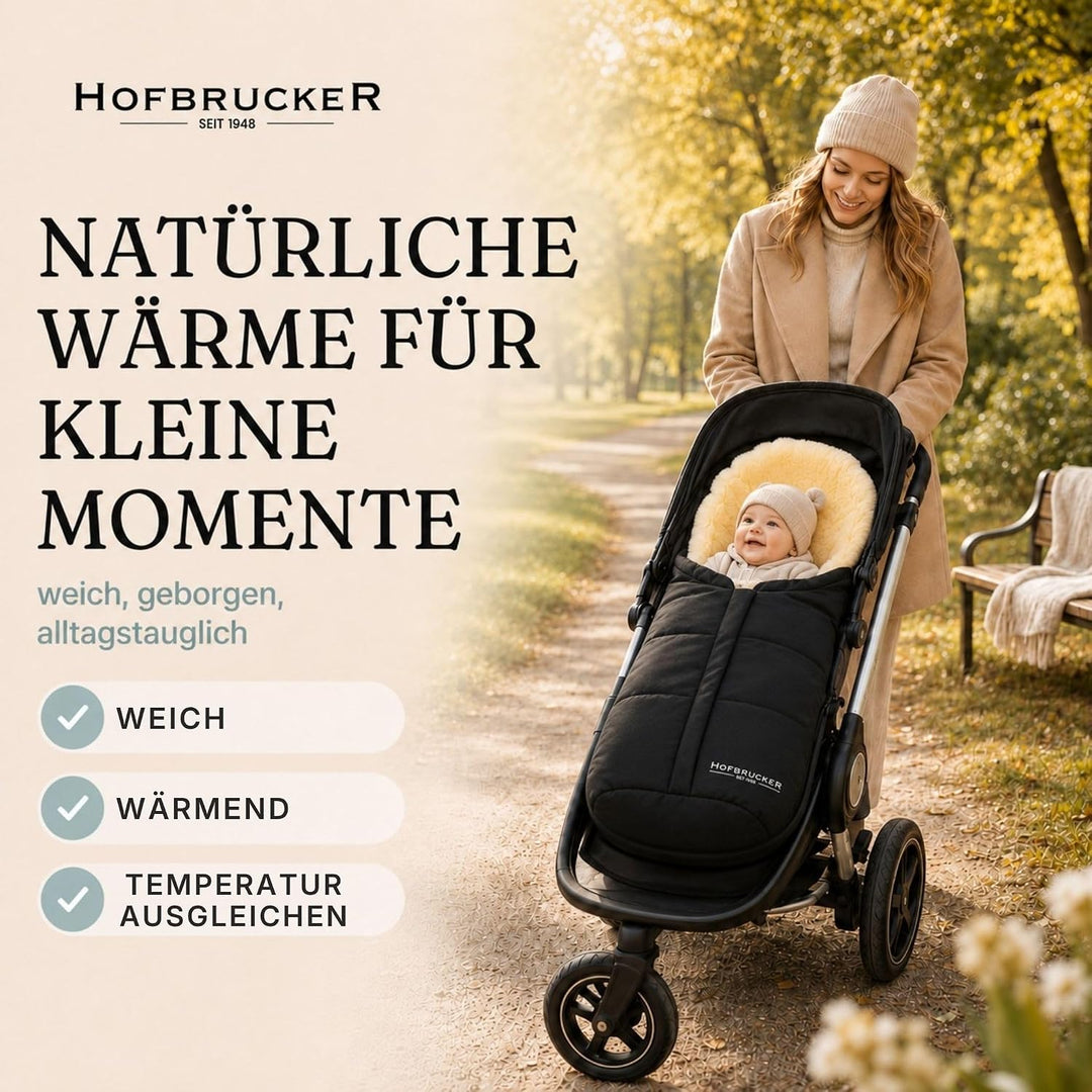 Hofbrucker Lammfell-Fusssack Eskimo für Babyschale, Kinderwagen, Buggy/Universeller Winterfusssack/F