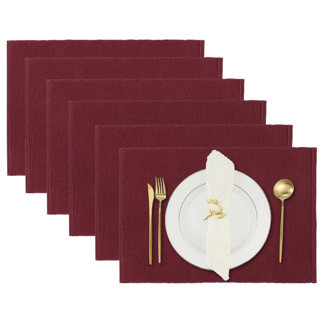 RAJRANG Poly-Baumwolle Tischsets, 6er Set, für Esszimmer und Küche, Stoff Platzsets, Maron, 19x13 Zo